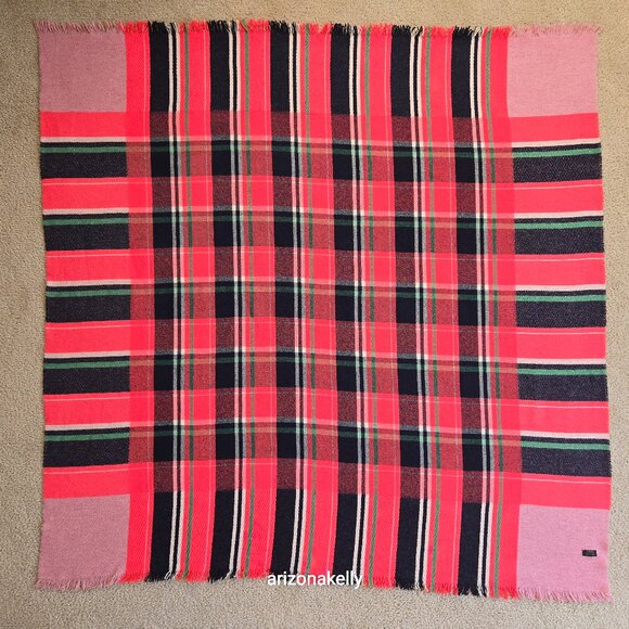 J. Crew Wool Large Square Scarf Pink Vibrant Colors - Picture 1 of 15